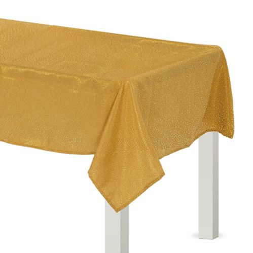 Metallic Fabric Rectangle Tablecloth, Birthday Parties, Gold, 60 x 84-in Product image