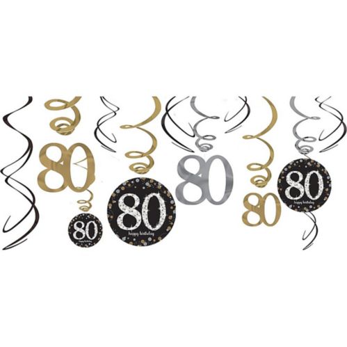 Milestone 80th Birthday Hanging Swirl Decorations, 12-pc Product image