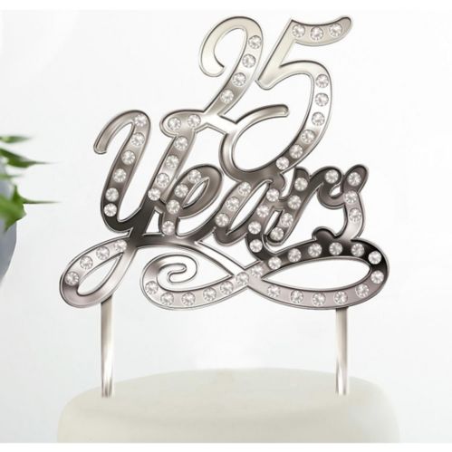 25th Anniversary Cake Topper, Silver Product image
