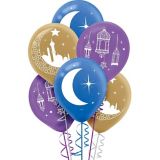 Ballons en latex Aïd, croissant de lune et mosquée, bleu/or/violet, paq. 15 | Amscannull