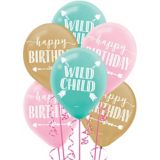 Boho Girl Happy Birthday Latex Balloons, Blue/Gold/Pink, 15-pk | Amscannull