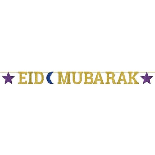 Eid Mubarak Glitter Letter Banner, Gold Product image