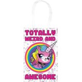 Rainbow Butterfly Unicorn "Totally Weird And Awesome" Kitty Kraft Bags for Party Favours, 8-pk