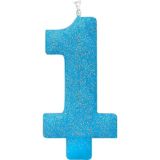 Giant Glitter Number 1 Birthday Candle, Blue | Amscannull
