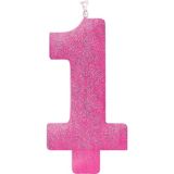 Giant Glitter Number 1 Birthday Candle, Pink