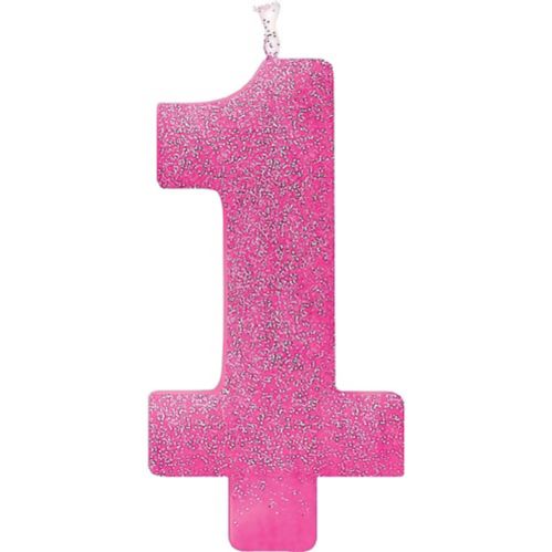 Giant Glitter Number 1 Birthday Candle, Pink Product image