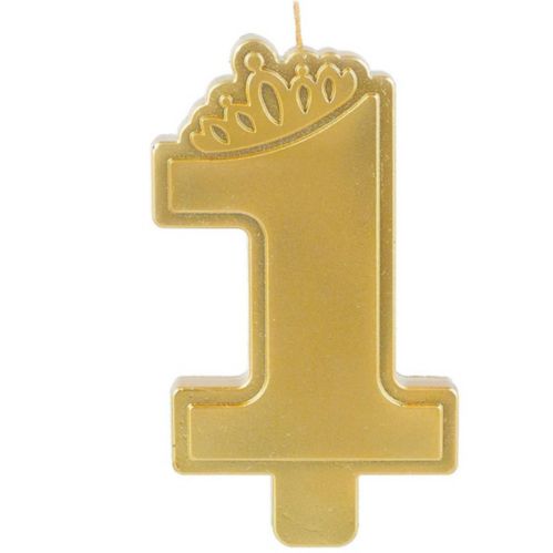 Metallic Confetti Milestone 1st Birthday Candle, Gold Product image