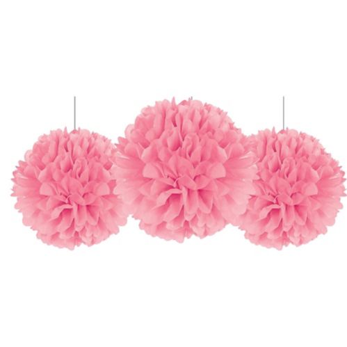 Rounded Pink Tissue Pom Poms, 3-pk Product image