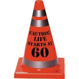 Cône de sécurité étape 60e anniversaire avec message Caution Life Starts at 60, orange | Amscannull