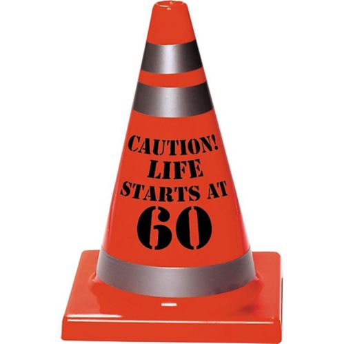 Cône de sécurité étape 60e anniversaire avec message Caution Life Starts at 60, orange Image de l’article