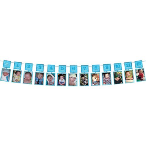 1st Birthday Photo Garland, Blue Glitter, 12-ft Product image