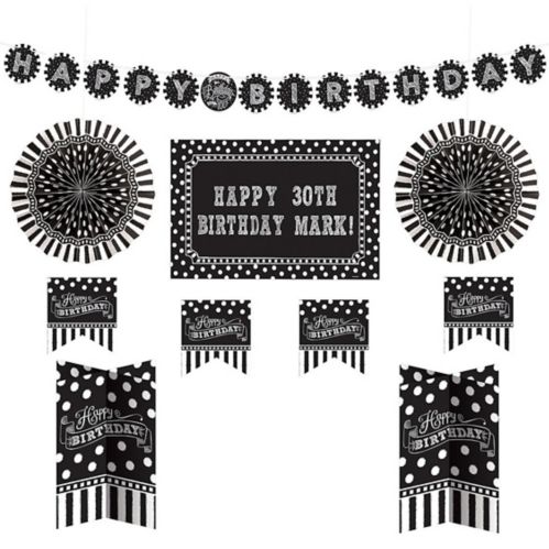 Customizable Black & White Birthday Room Decorating Kit Product image