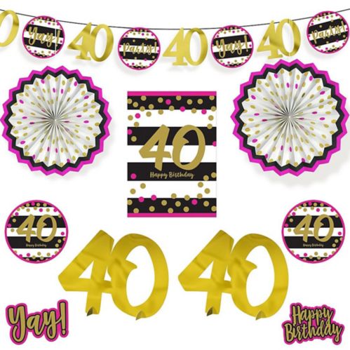 Pink & Gold 40th Birthday Room Decorating Kit, 10-pc Product image