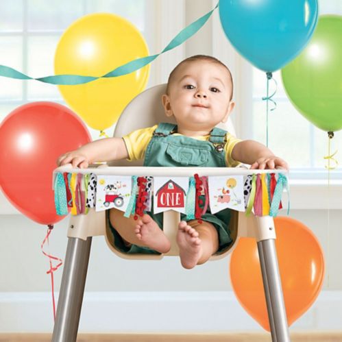 Banderole à fanions pour fête d'anniversaire pour chaise d'enfant, ferme amicale Image de l’article