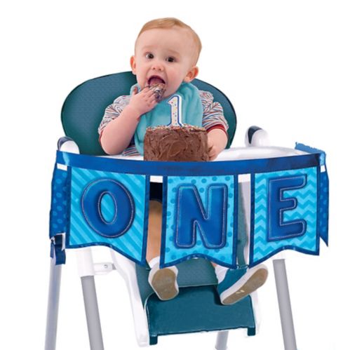 1st Birthday Deluxe High Chair Banner Decoration, Blue Product image