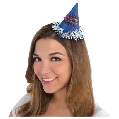 Blue Glitter Happy Birthday Mini Party Hat Product image