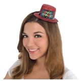 Red Glitter Happy Birthday Mini Top Hat