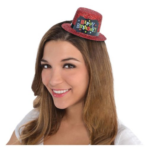 Red Glitter Happy Birthday Mini Top Hat Product image