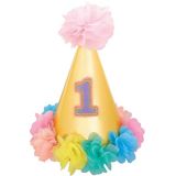 1st Birthday Party Hat with Flowers, Gold | Amscannull