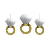 Glitter Gold Diamond Ring Honeycomb Balls, 3-pk
