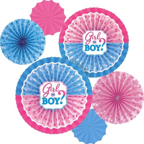 Girl or Boy Gender Reveal Paper Fan Decorations, 6-pk Product image