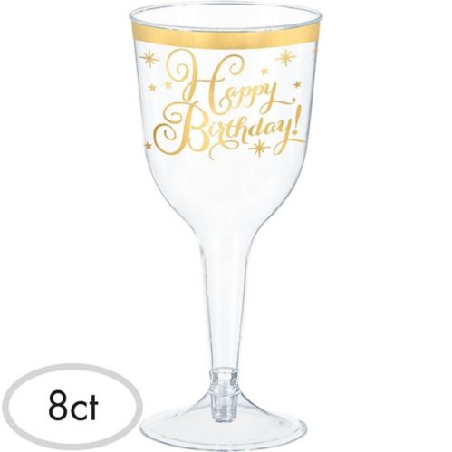 Metallic Gold Birthday Plastic Wine Glasses, 8-pk Product image