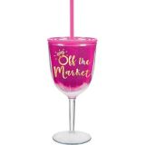 Glitter Pink Off The Market Wine Tumbler with Straw | Amscannull
