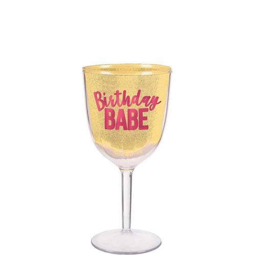 Verre à vin en plastique Birthday Babe, doré, 12 oz Image de l’article