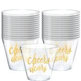 Metallic Gold Cheers Dears Plastic Cups, 30-pk