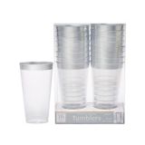 Clear Silver-Trimmed Premium Plastic Cups, 16-ct