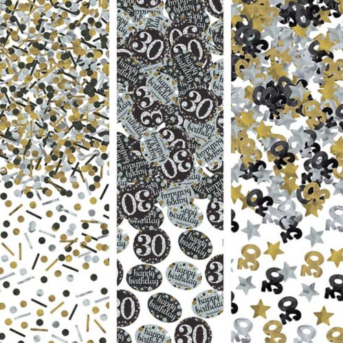 Milestone 30th Birthday Party Confetti, Black/Silver/Gold Product image