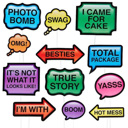 Trendy Phrases Photo Booth Props, 13-pc Product image