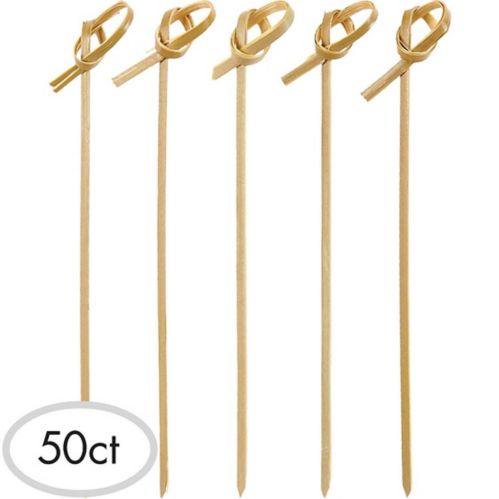 Cure-dents de fête avec noeud en bambou, pour anniversaire, fête, desserts, hors-d'oeuvre, 5 po, paq. 50 Image de l’article