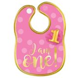 1st Birthday "I am One" Bib, Pink/Gold | Amscannull