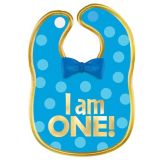 1st Birthday "I am One" Bib, Blue/Gold