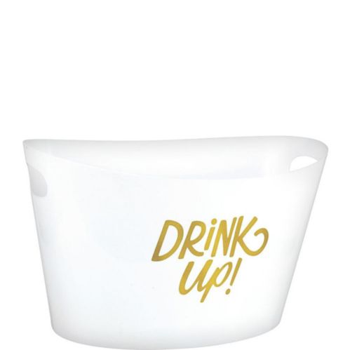 Oval Drink Up Plastic Ice Bucket for Birthday, Party, Anniversary, Gold/White Product image