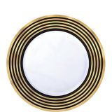 Black & Metallic Gold Stripe Premium Plastic Dessert Plates, 20-pk