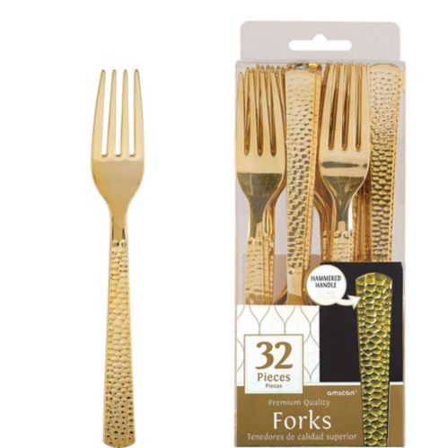 Silver Premium Plastic Hammered Forks, 32-pk Product image