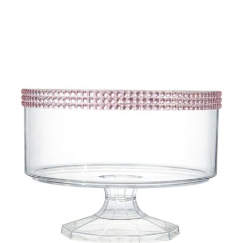 Pink Rhinstone Studded Plastic Trifle Container for Birthday, Party, Anniversary, 40-oz Product image