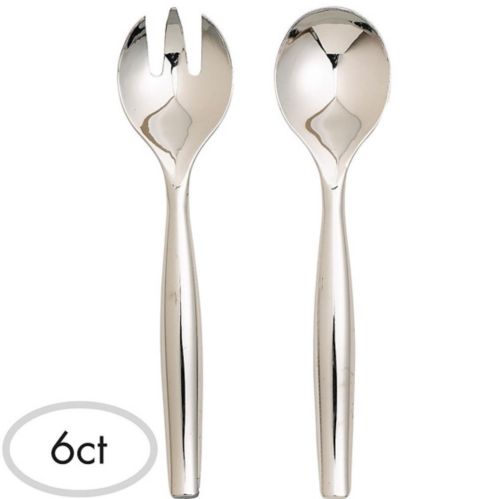 Silver Plastic Serving Spoons & Forks, 6-pc Product image
