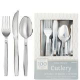 Silver Plastic Cutlery Set, 100-pc