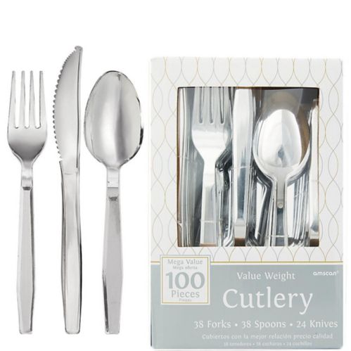 Silver Plastic Cutlery Set, 100-pc Product image