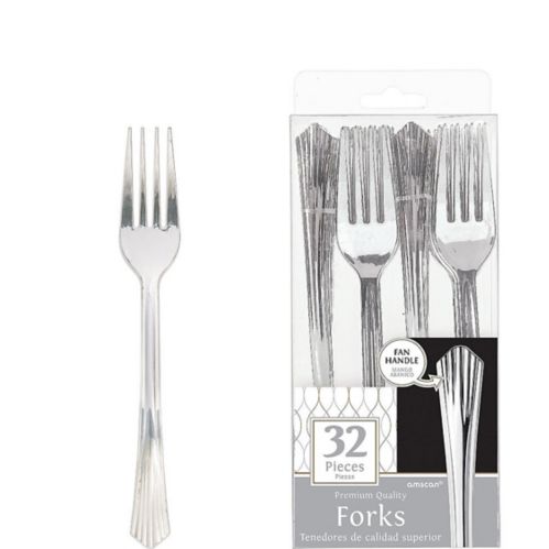 Silver Fan Handle Premium Plastic Forks, 32-pk Product image