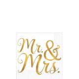 Serviettes pour boissons de mariage Mr. & Mrs., motif doré, paq. 16 | Amscannull