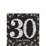 Milestone 30th Birthday Party Beverage Napkins, Black/Silver/Gold, 16-pk
