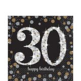 Milestone 30th Birthday Party Lunch Napkins, Black/Silver/Gold, 16-pk