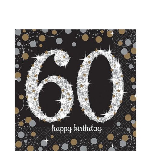 Milestone 60th Birthday Party Lunch Napkins, Black/Silver/Gold, 16-pk Product image