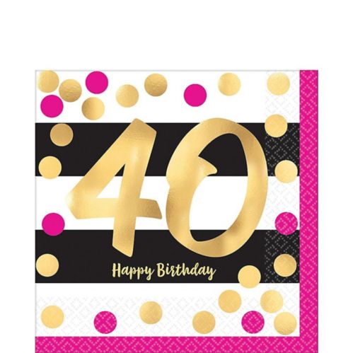 Milestone 40th Birthday Party Lunch Napkins, Metallic Pink/Gold, 16-pk Product image