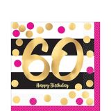 Milestone 60th Birthday Party Lunch Napkins, Metallic Pink/Gold, 16-pk