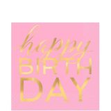 Birthday Party Lunch Napkins feature "Happy Birthday", Pink/Gold, 16-pk